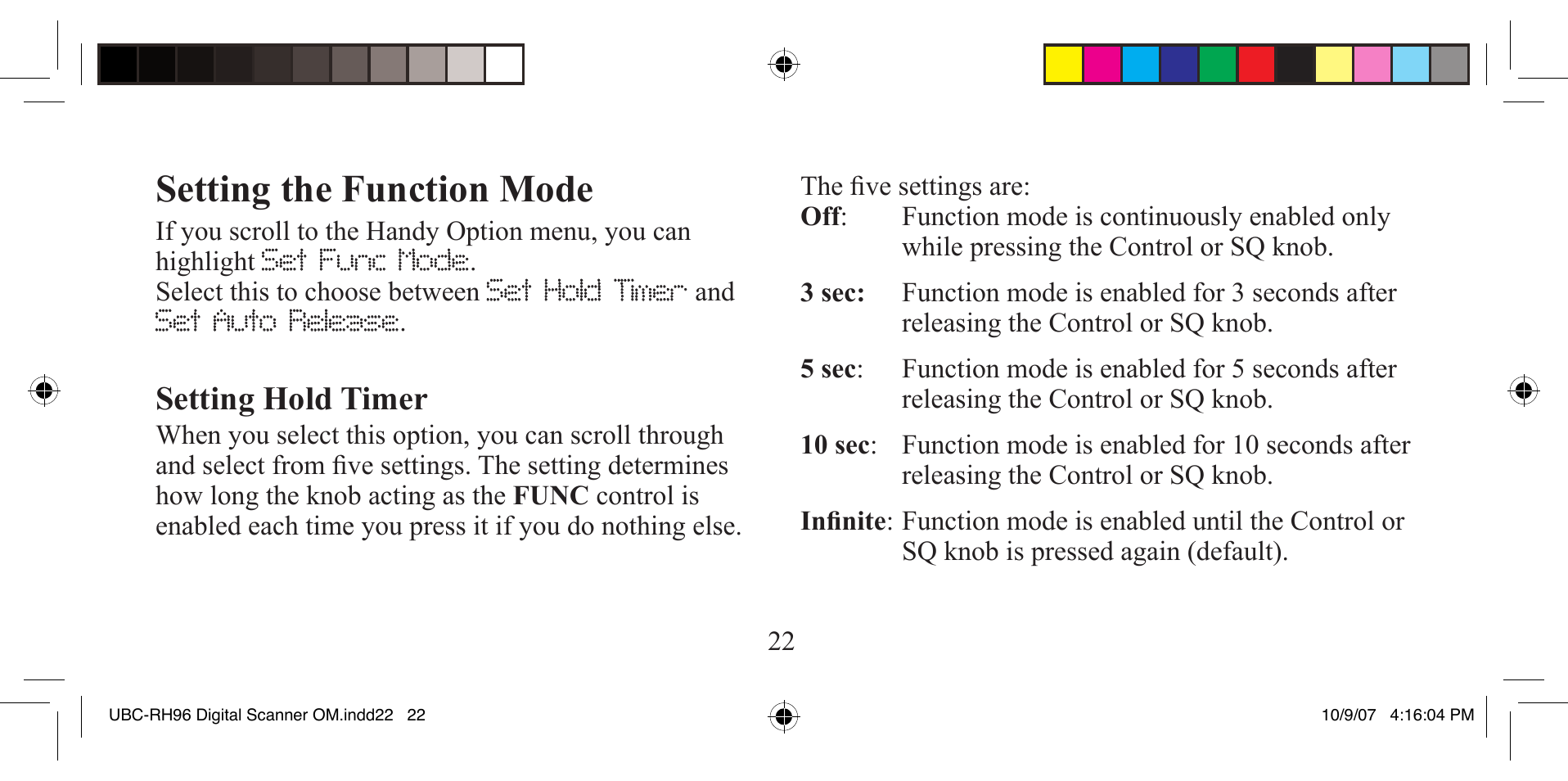 Setting the function mode | Uniden UBC-RH96 User Manual | Page 22 / 28