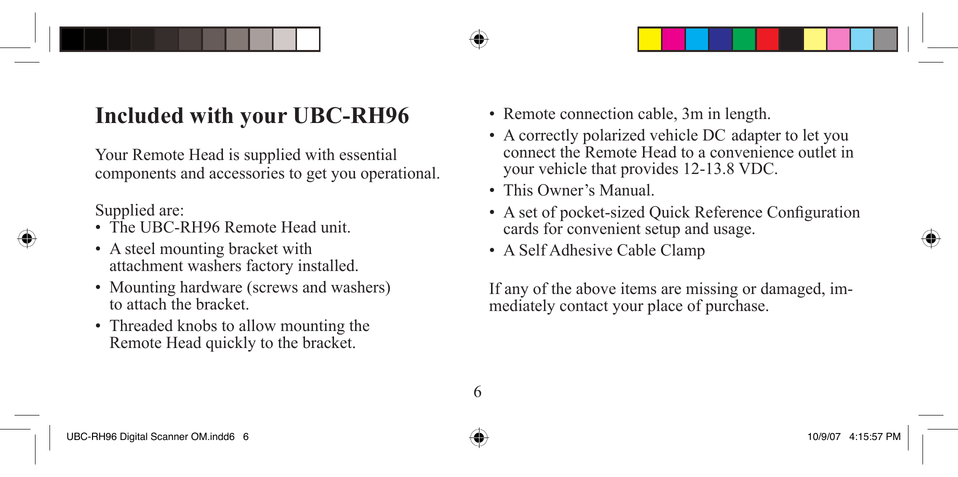 Included with your ubc-rh96 | Uniden UBC-RH96 User Manual | Page 6 / 28