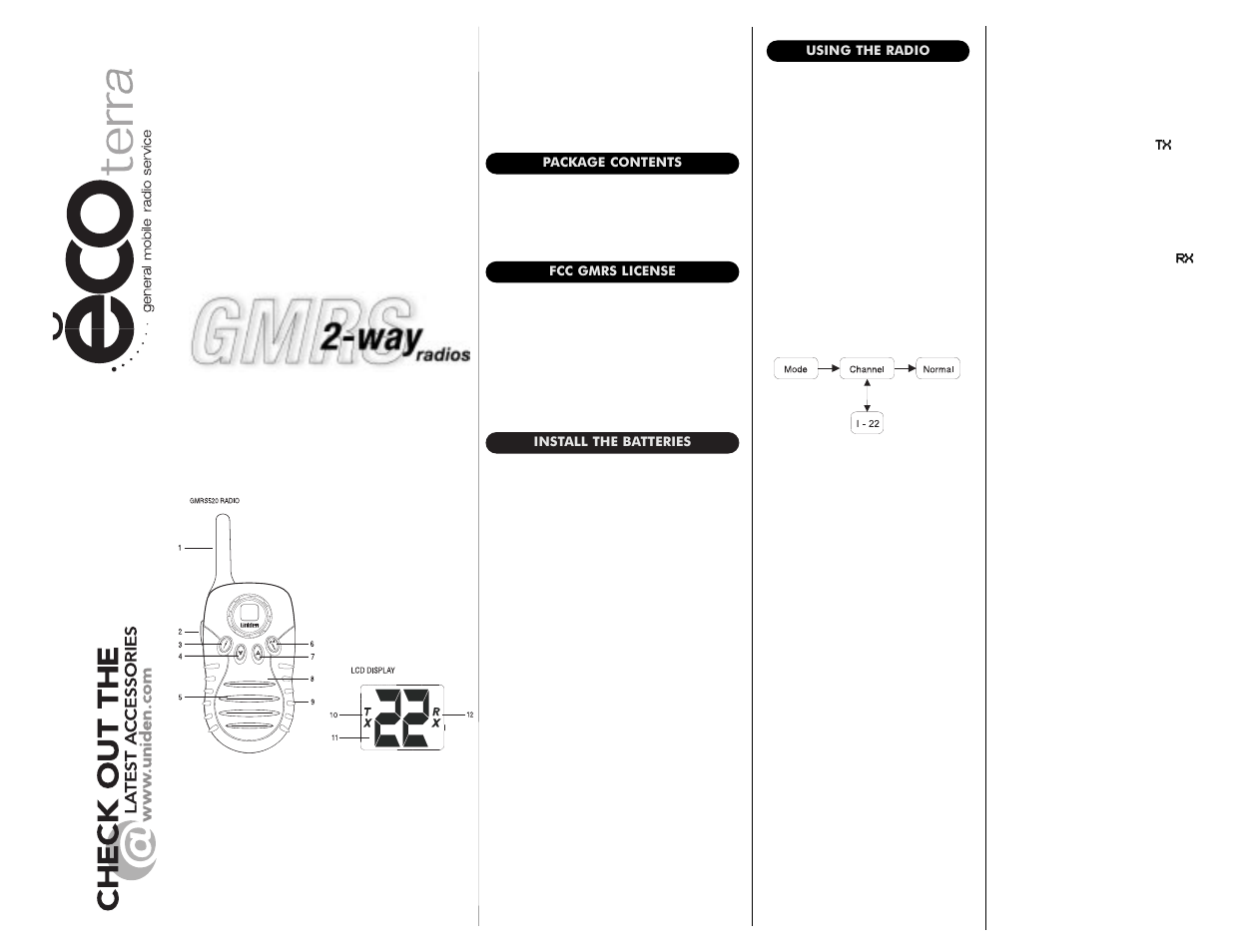 Uniden GMRS520 User Manual | 2 pages