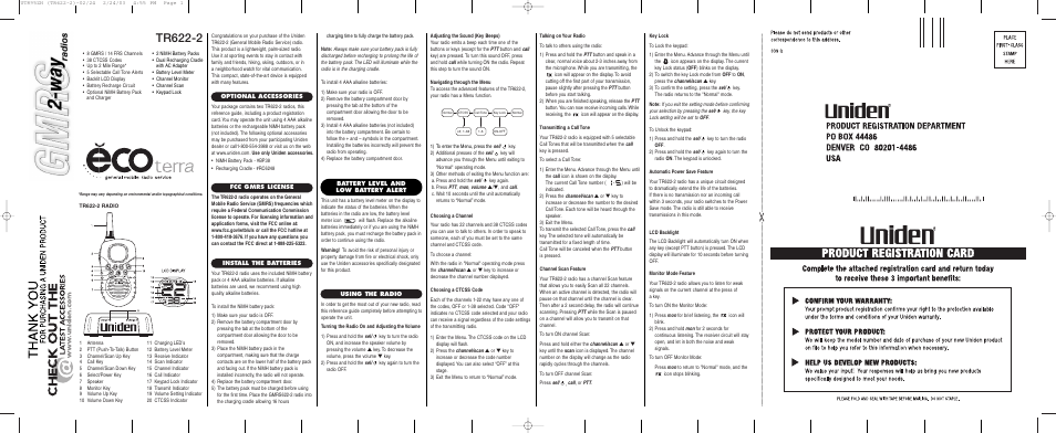 Uniden TR622-2 User Manual | 2 pages