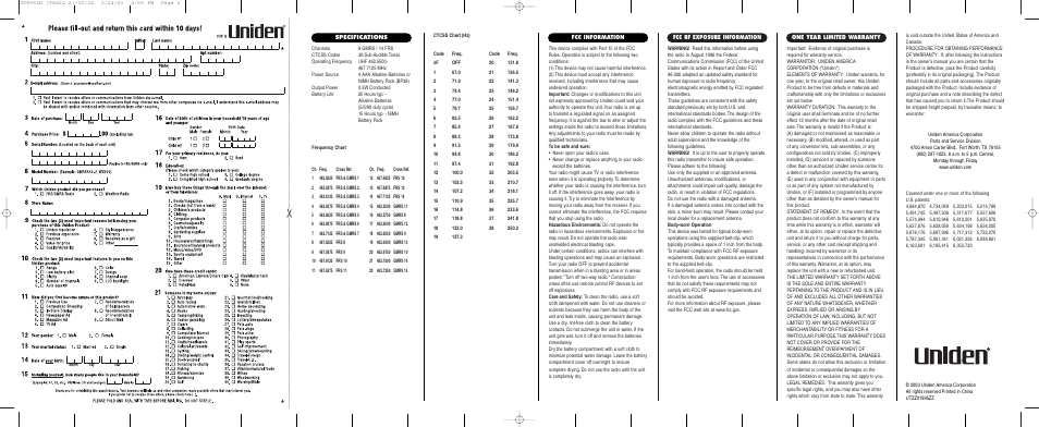 Uniden TR622-2 User Manual | Page 2 / 2