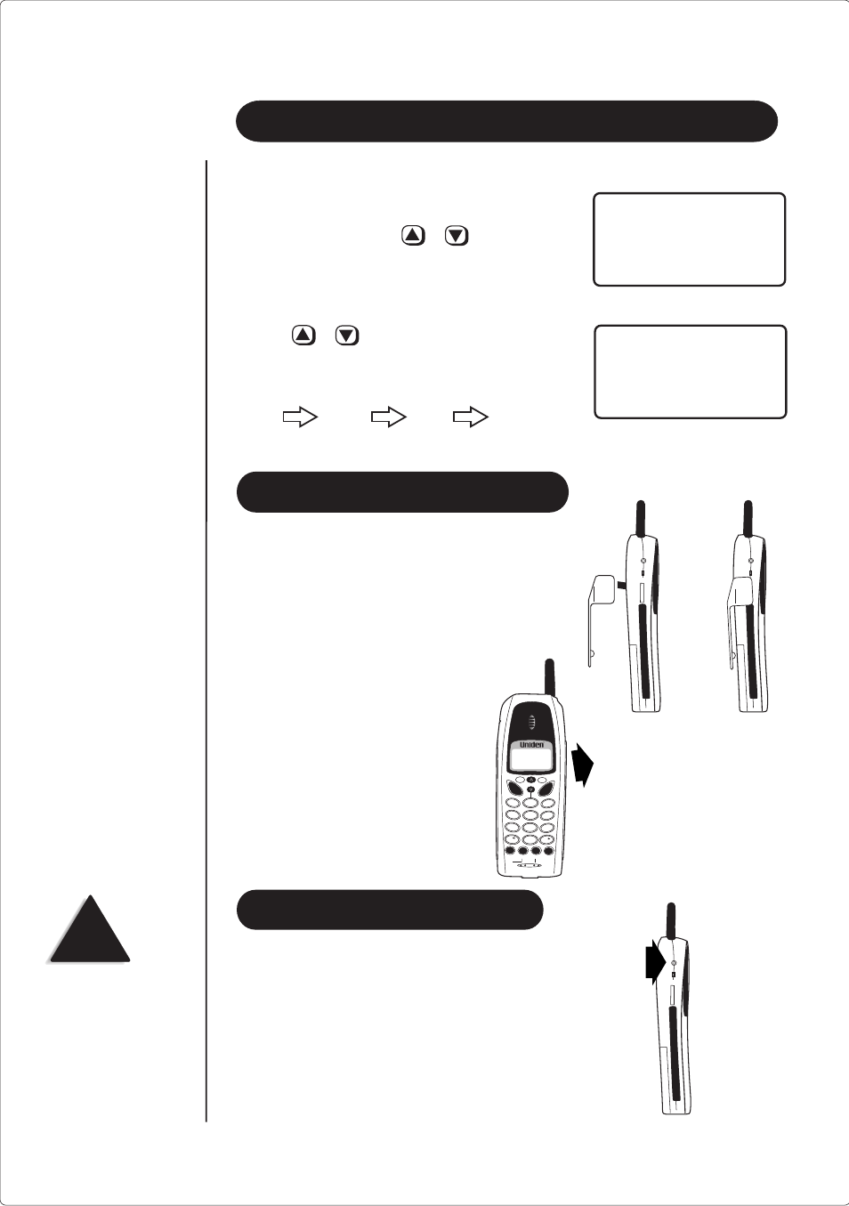 Installing the belt clip, Adjusting the ringer and earpiece volume, Headset installation | Ringer tone and volume, Earpiece volume, Gently pull one side of the belt clip to release, Loud, High, Ringer a high, Talk loud 1 | Uniden DSS2115 User Manual | Page 10 / 24