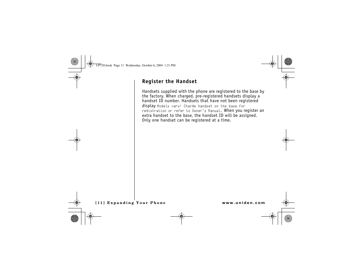 Register the handset | Uniden DMX 778 Series User Manual | Page 12 / 96