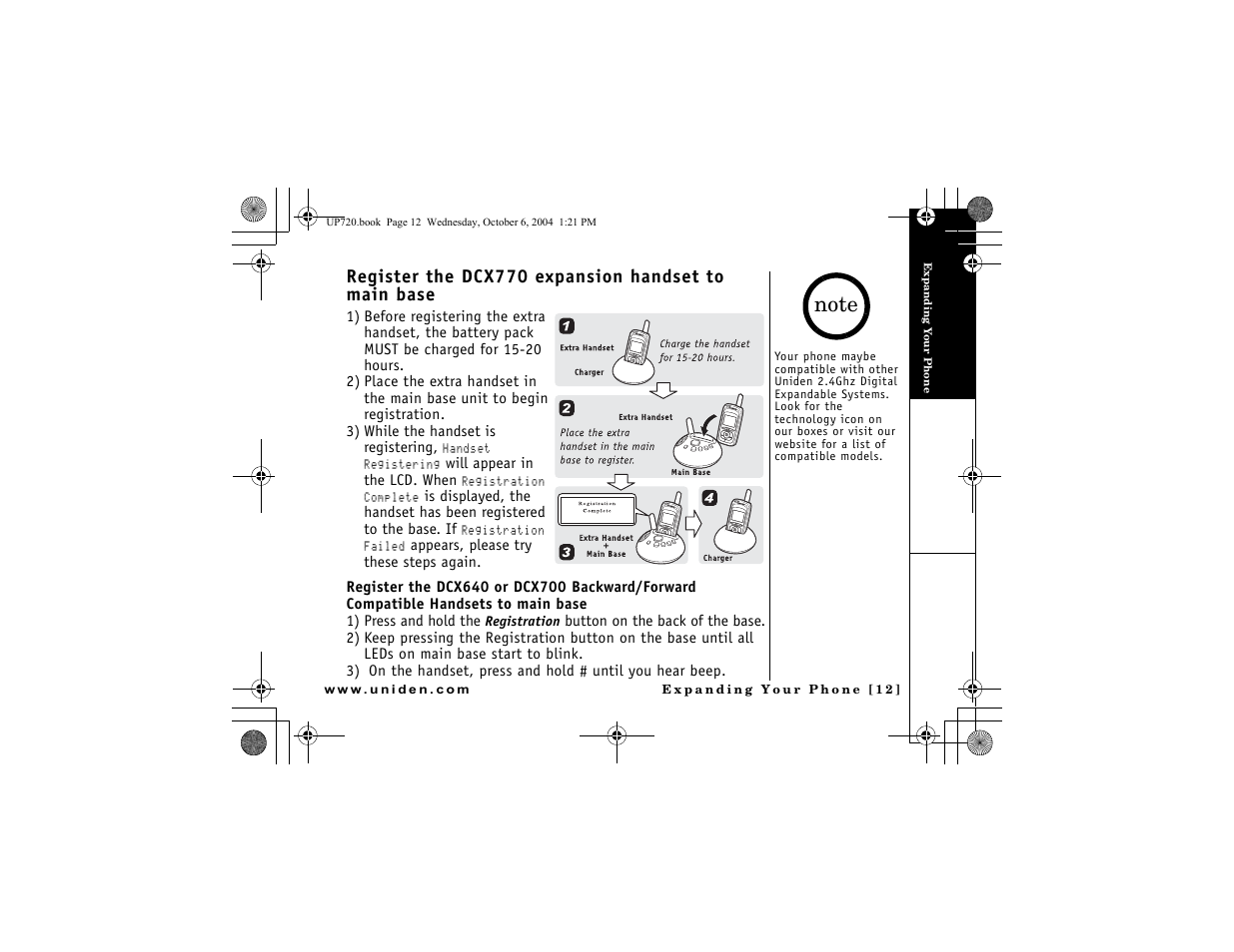 Register the dcx770 expansion handset to main base | Uniden DMX 778 Series User Manual | Page 13 / 96