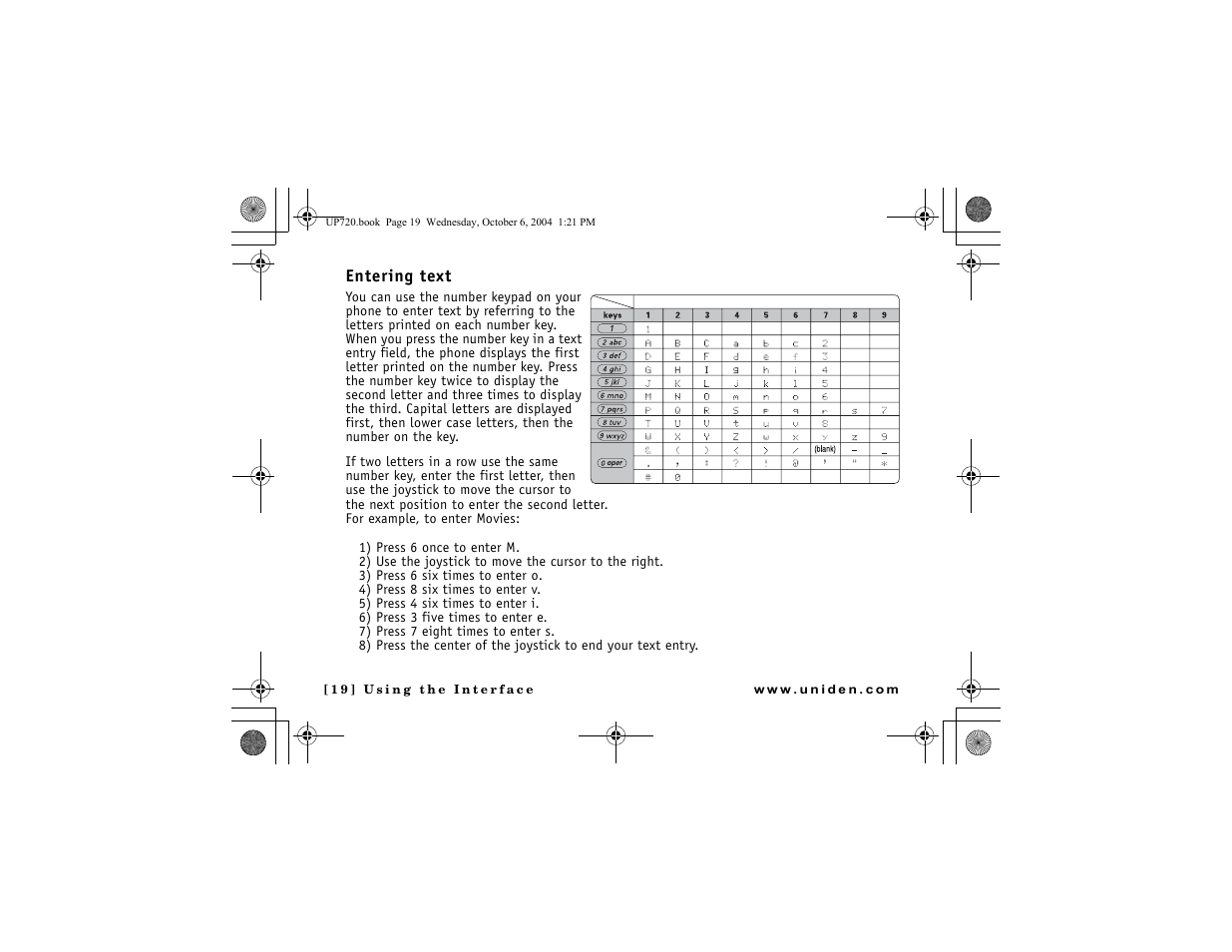 Entering text | Uniden DMX 778 Series User Manual | Page 20 / 96