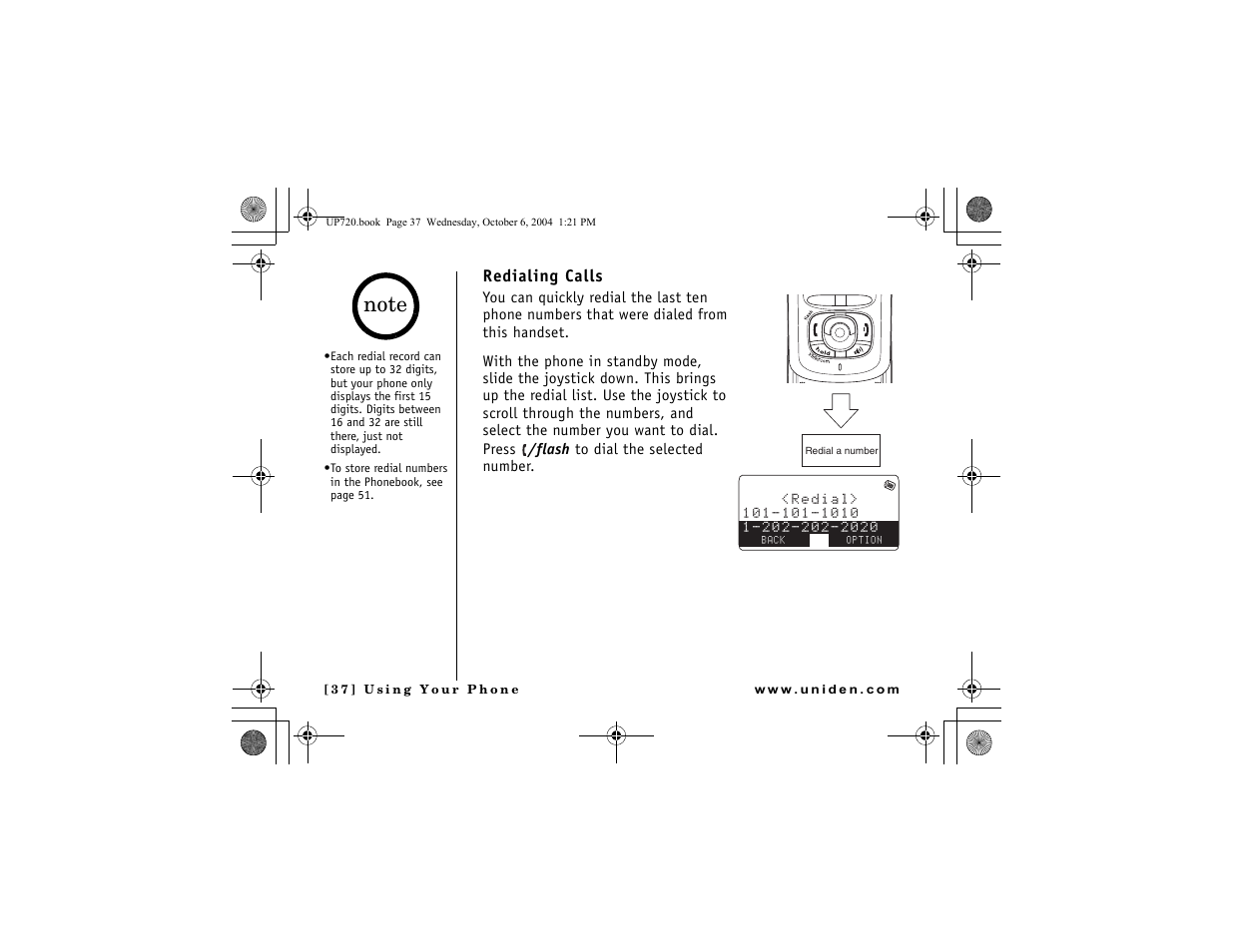 Redialing calls | Uniden DMX 778 Series User Manual | Page 38 / 96