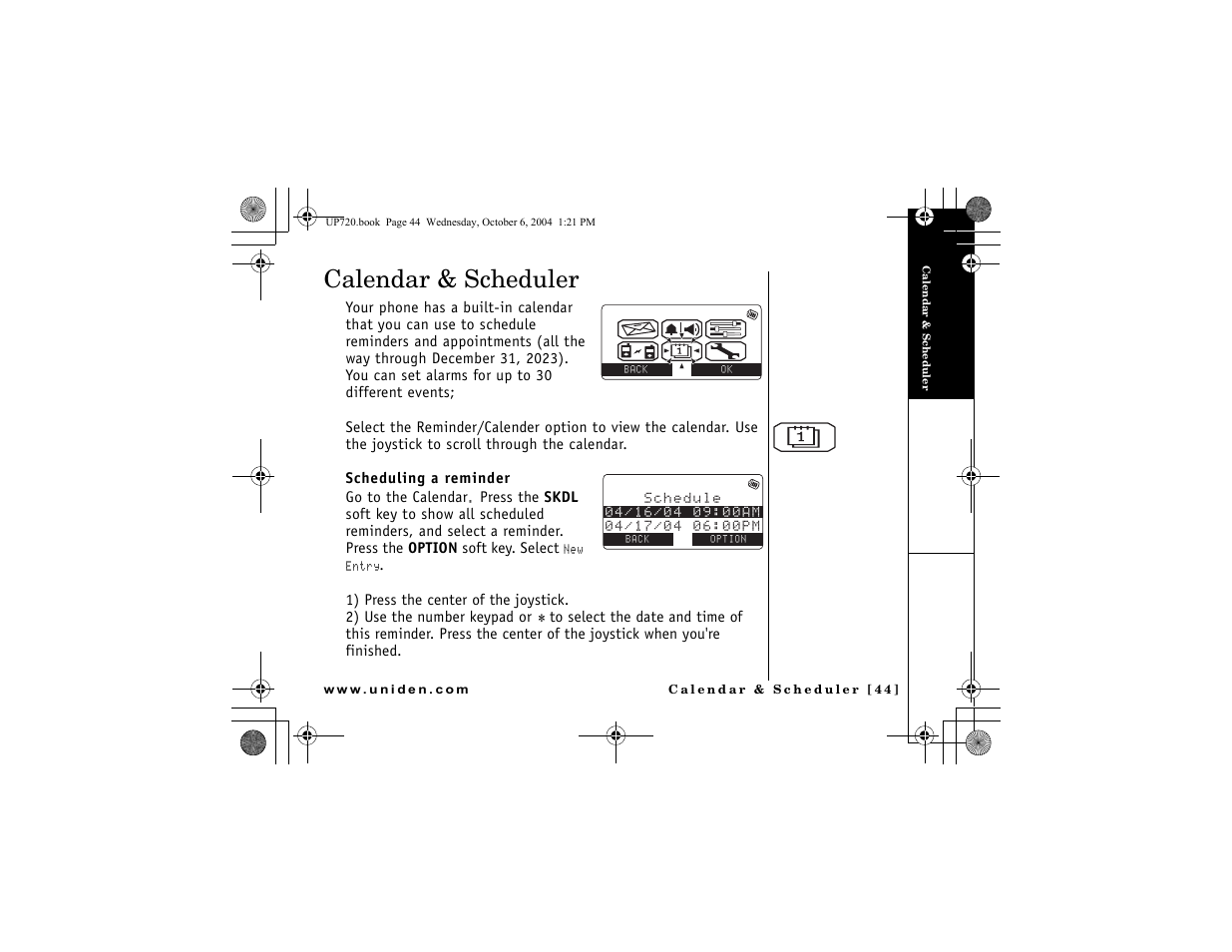 Calendar & scheduler | Uniden DMX 778 Series User Manual | Page 45 / 96