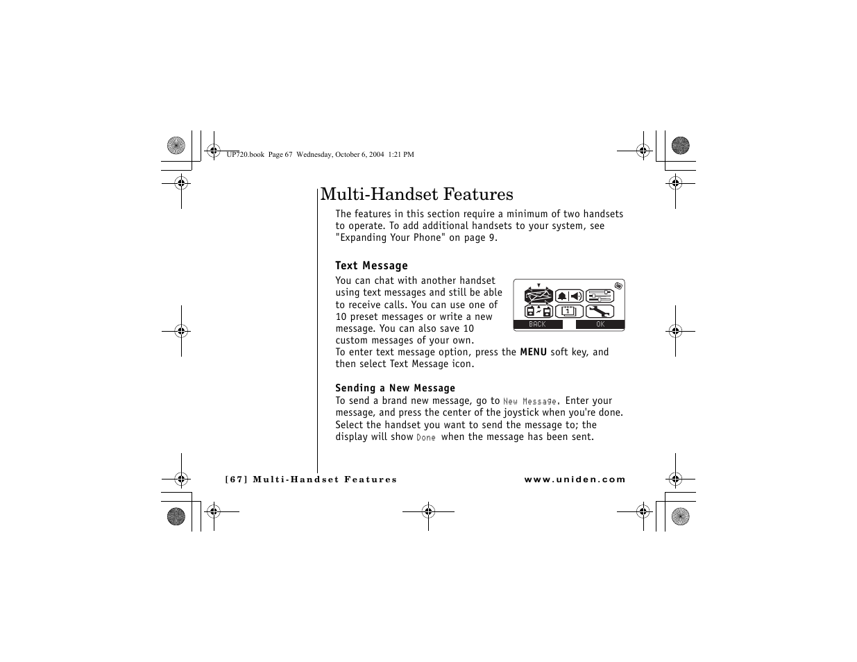 Multi-handset features, Text message | Uniden DMX 778 Series User Manual | Page 68 / 96