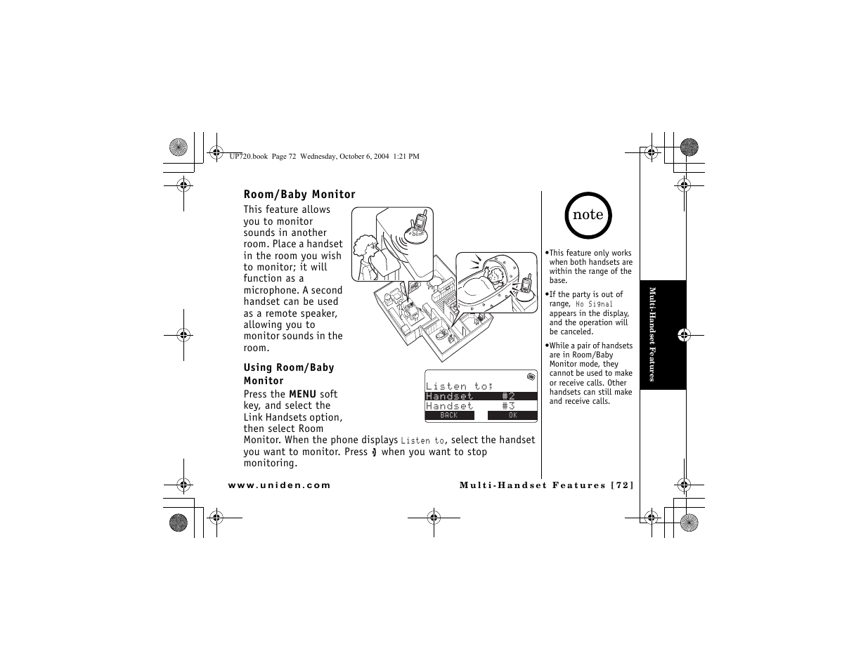 Room/baby monitor | Uniden DMX 778 Series User Manual | Page 73 / 96