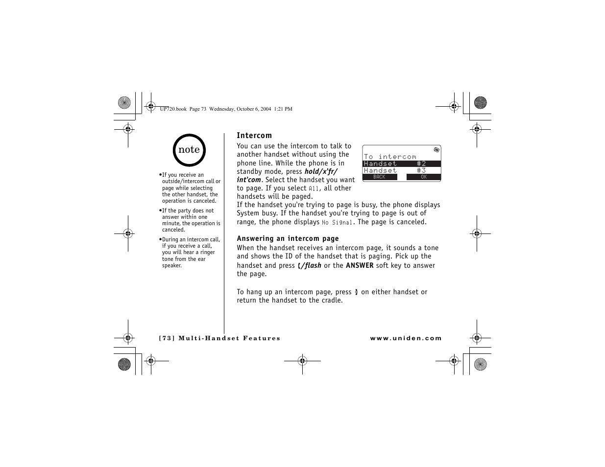 Intercom | Uniden DMX 778 Series User Manual | Page 74 / 96