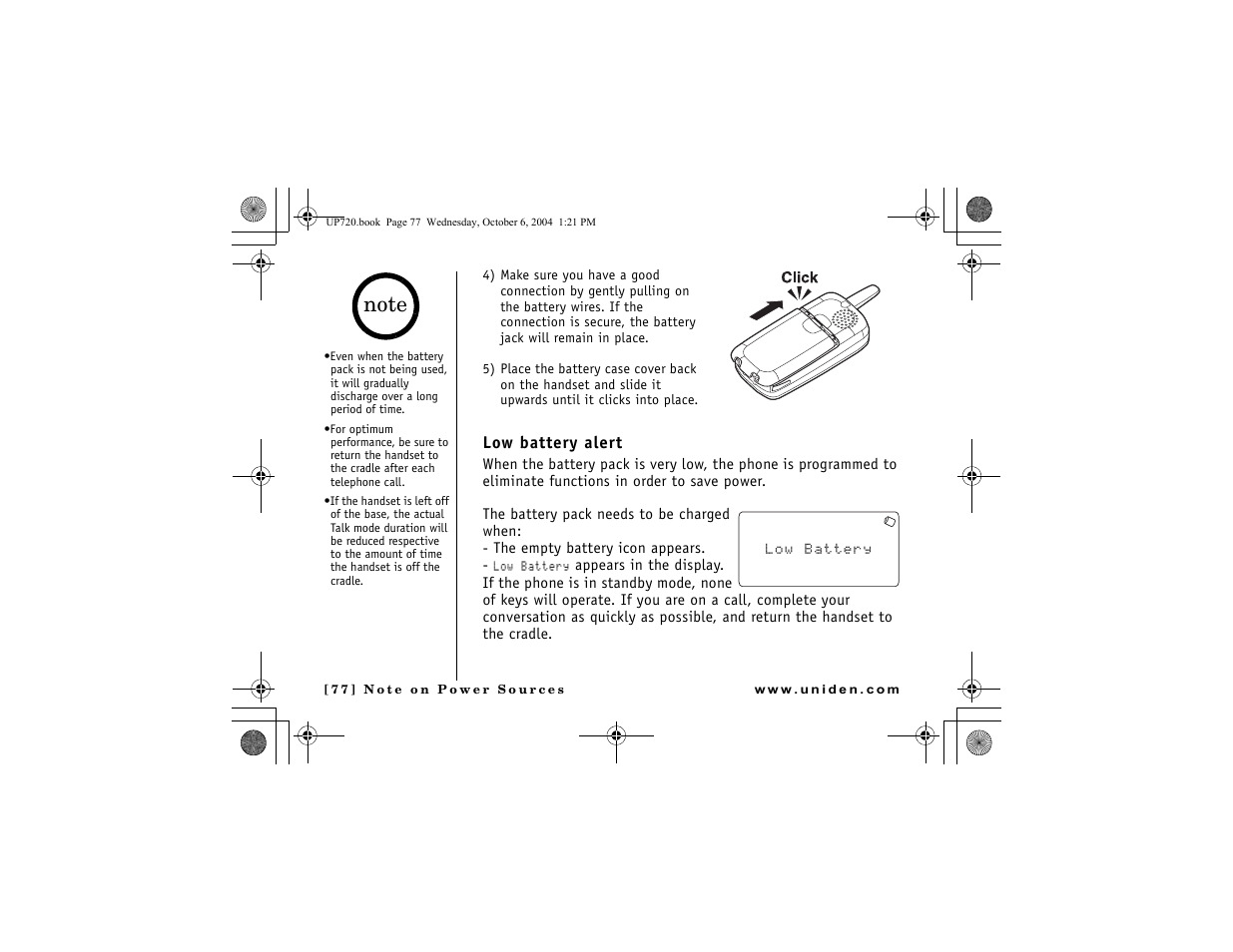 Low battery alert | Uniden DMX 778 Series User Manual | Page 78 / 96