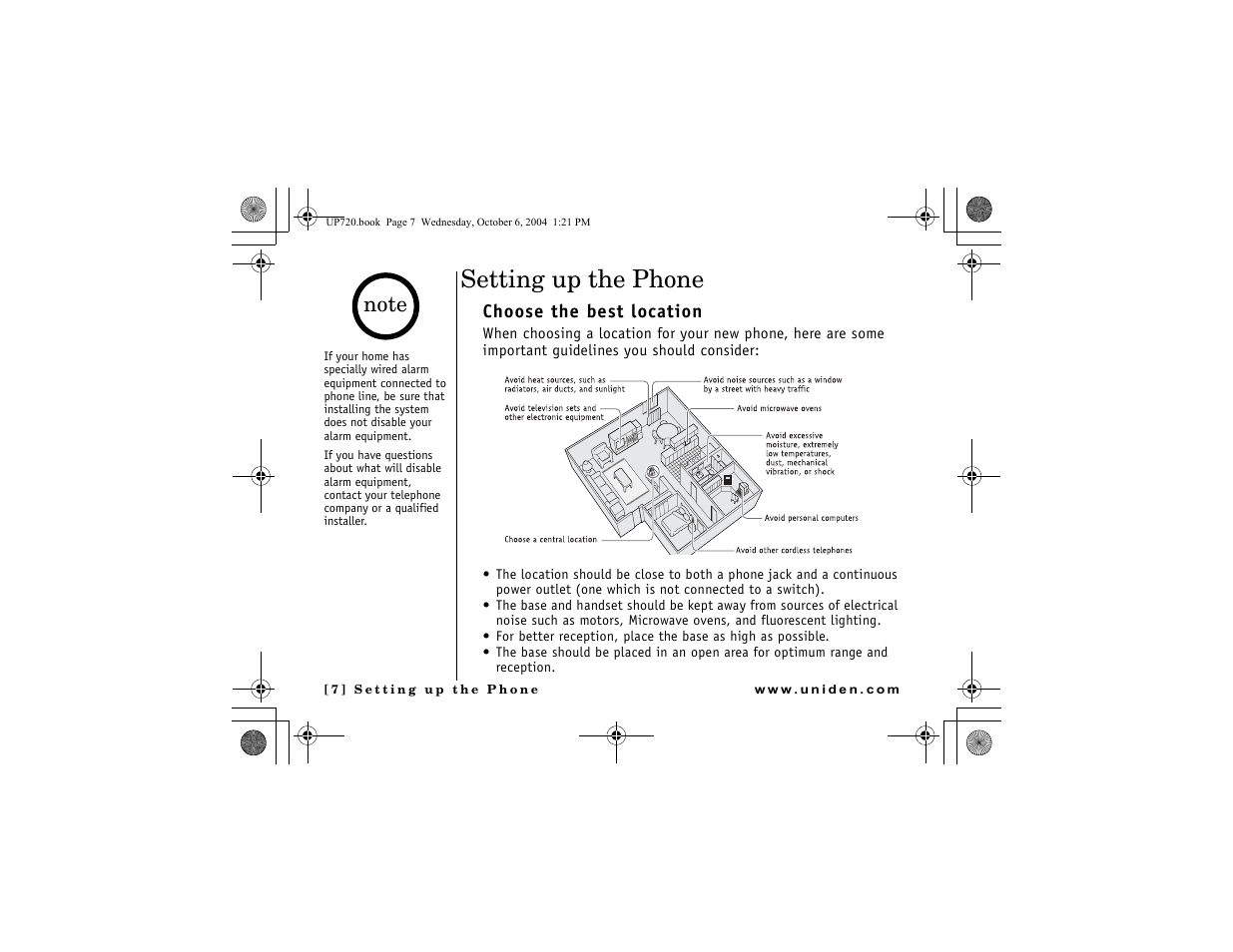 Setting up the phone, Choose the best location | Uniden DMX 778 Series User Manual | Page 8 / 96