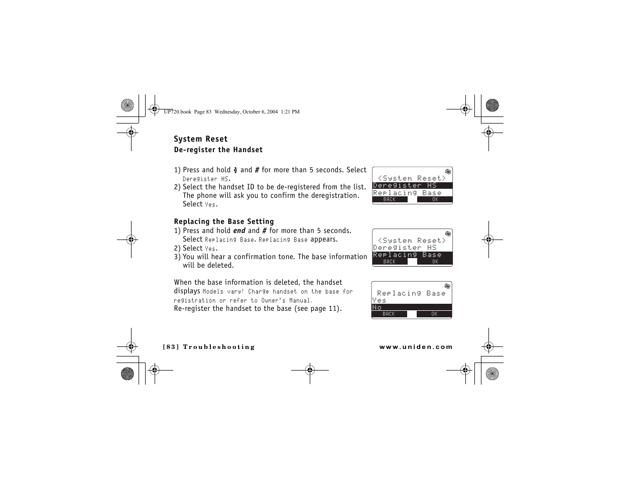 System reset | Uniden DMX 778 Series User Manual | Page 84 / 96