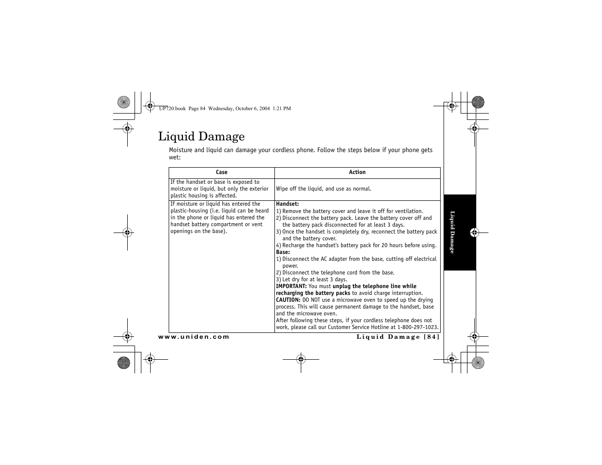 Liquid damage | Uniden DMX 778 Series User Manual | Page 85 / 96