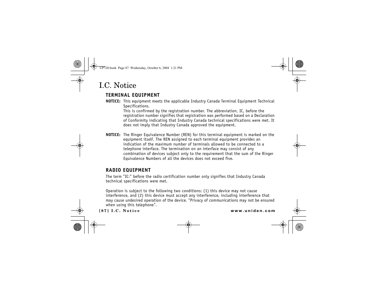 I.c. notice | Uniden DMX 778 Series User Manual | Page 88 / 96