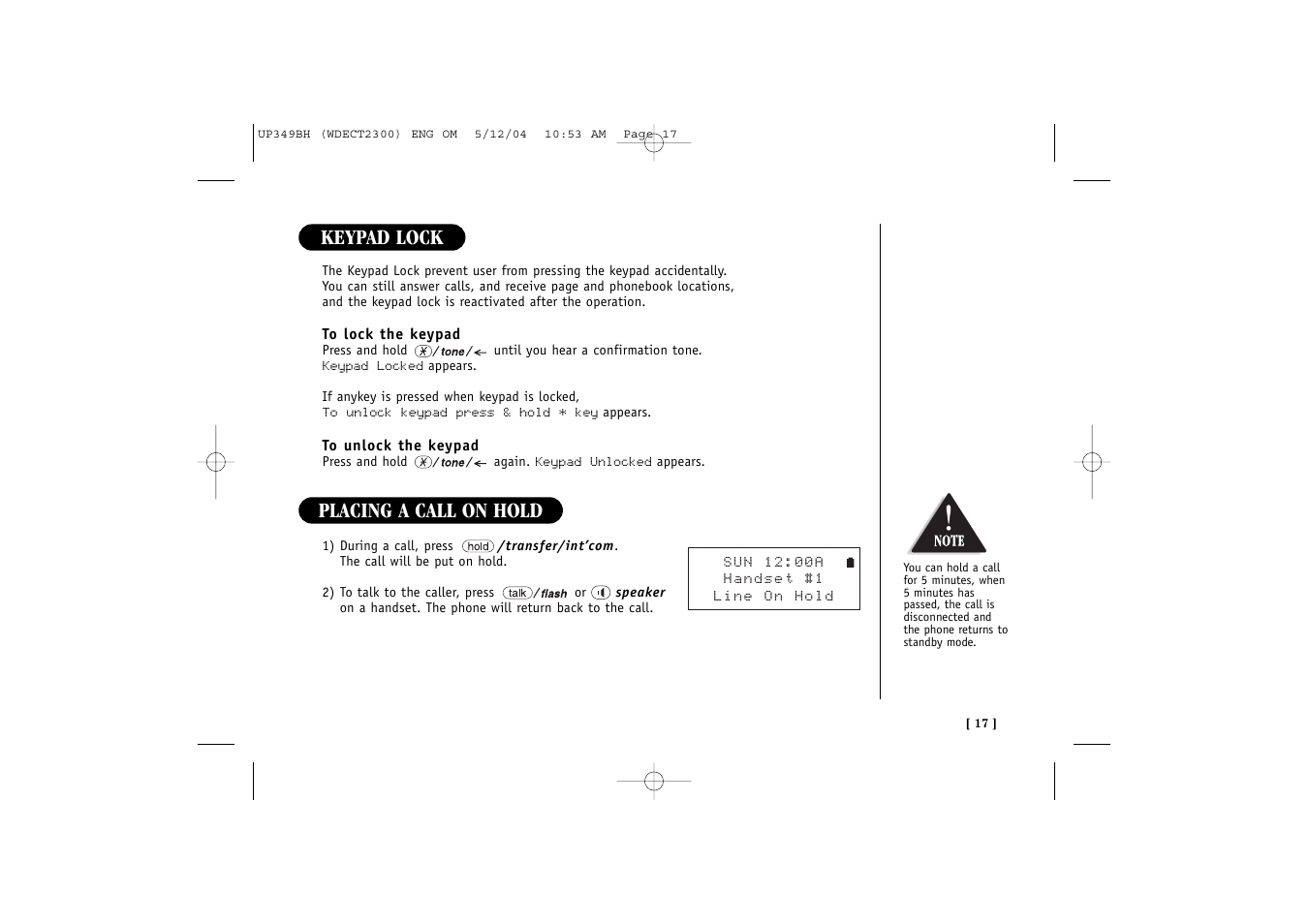 Placing a call on hold keypad lock | Uniden 2300 User Manual | Page 23 / 48