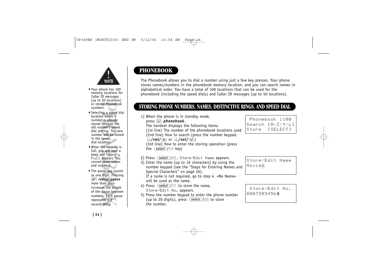 Phonebook | Uniden 2300 User Manual | Page 30 / 48
