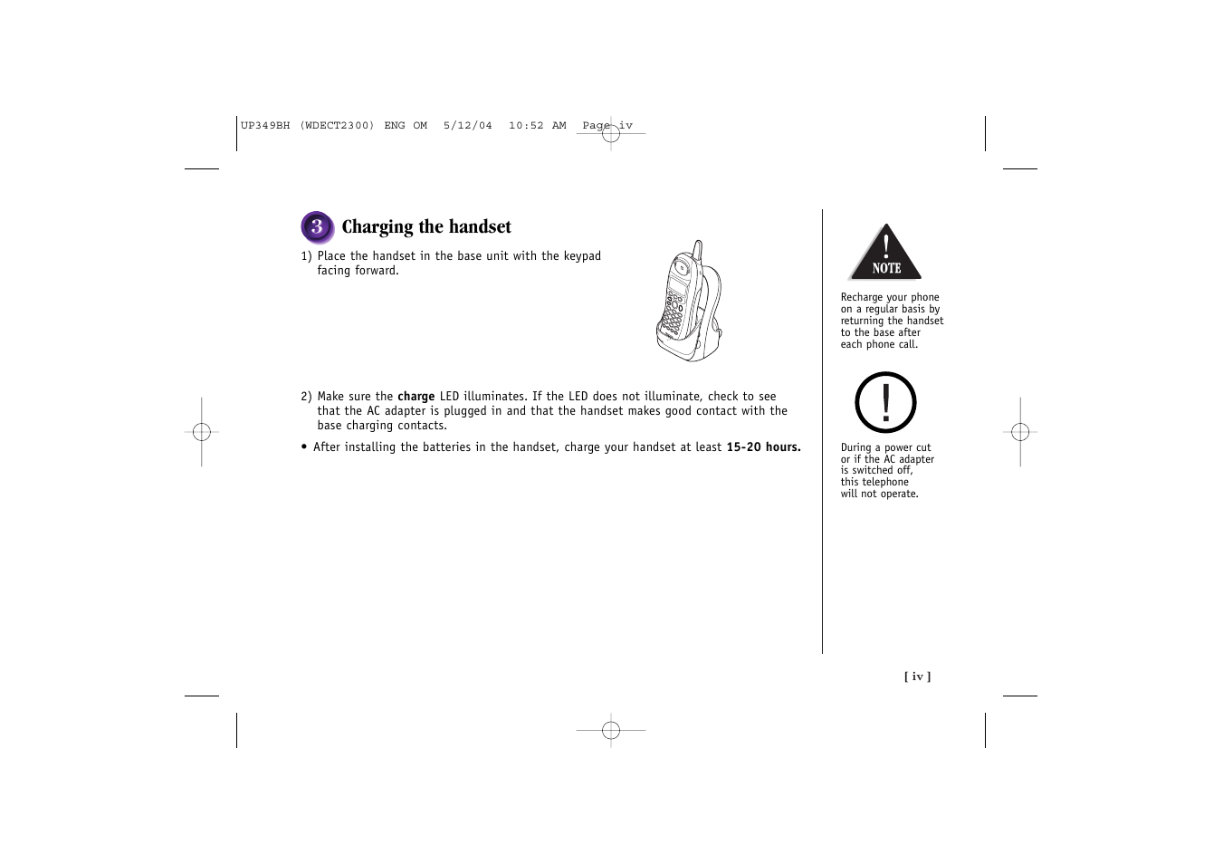 Charging the handset | Uniden 2300 User Manual | Page 5 / 48