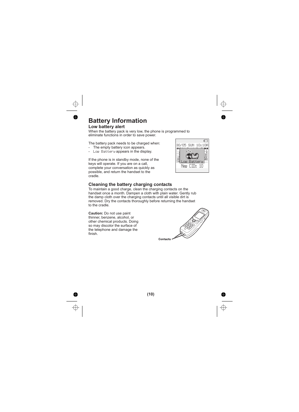Battery information, New cid: 10 | Uniden Elite 8805 User Manual | Page 11 / 12