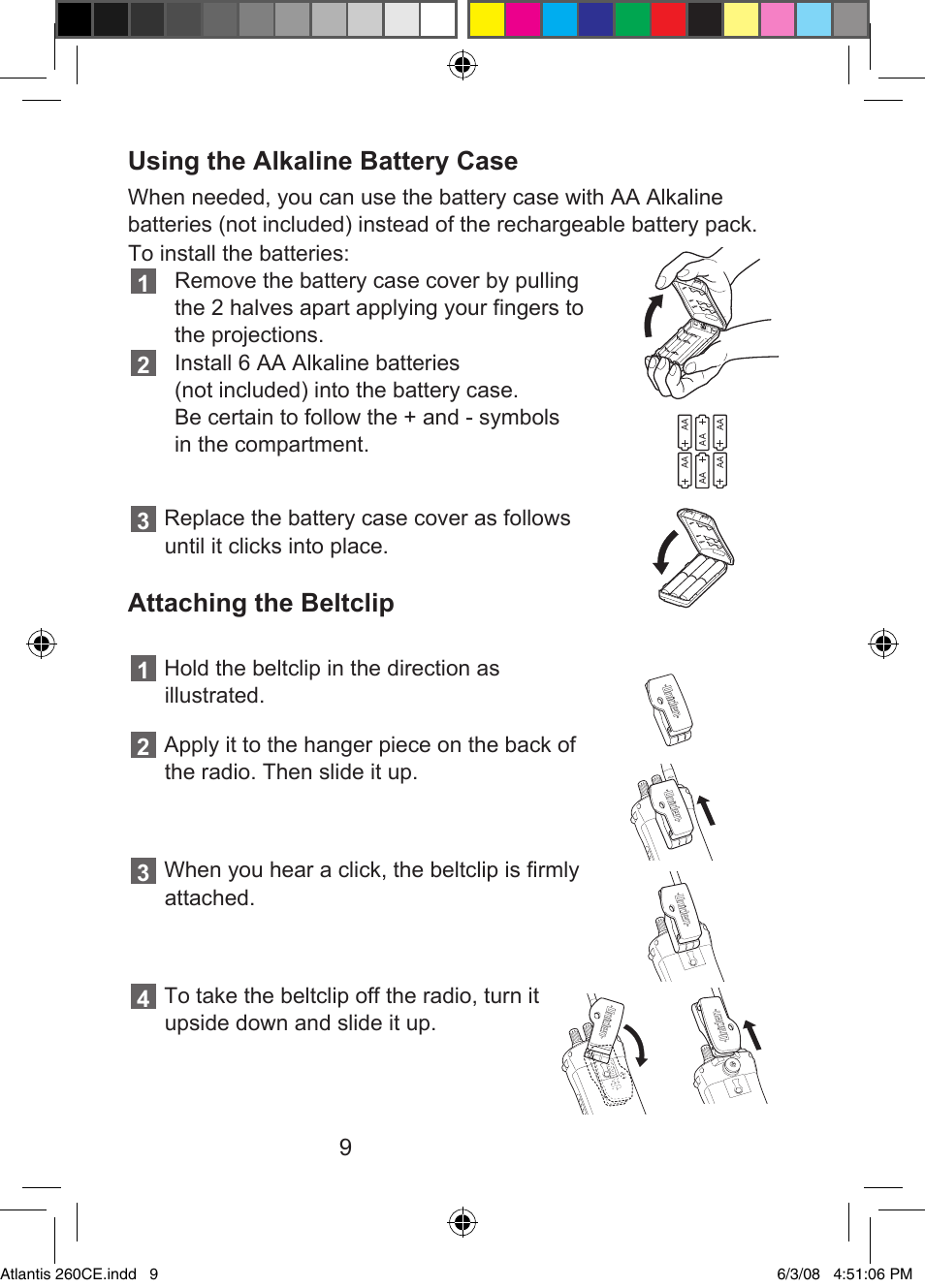 Using the alkaline battery case, Attaching the beltclip | Uniden Atlantis 260 User Manual | Page 11 / 28