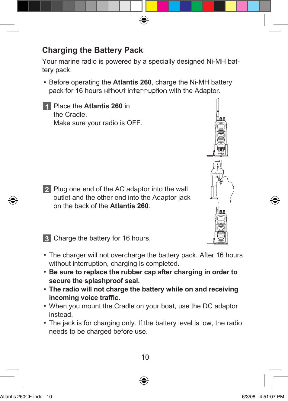 Charging the battery pack | Uniden Atlantis 260 User Manual | Page 12 / 28