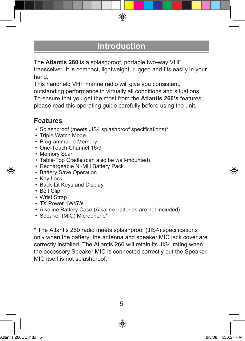 Introduction, Features | Uniden Atlantis 260 User Manual | Page 7 / 28