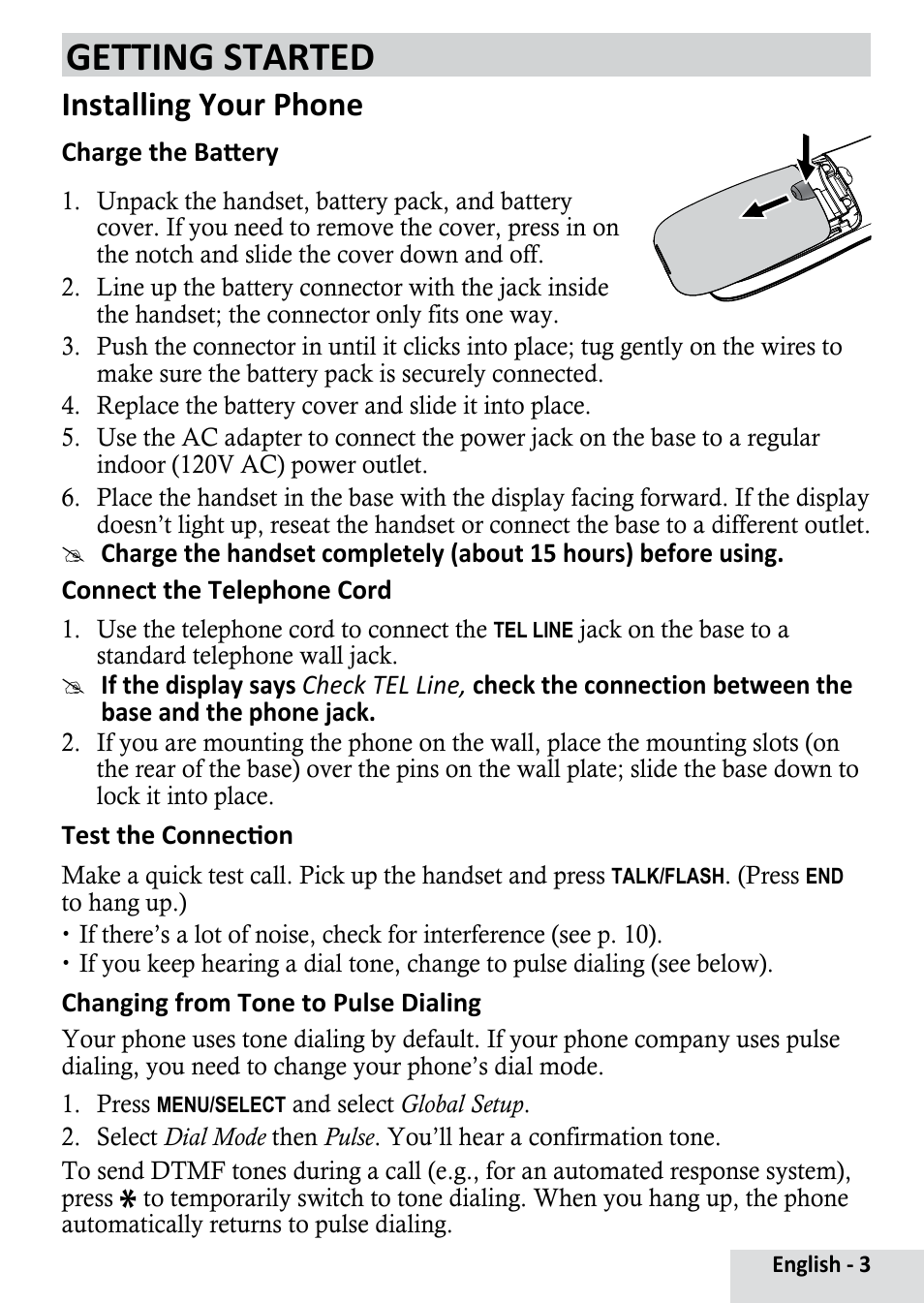 Getting started, Installing your phone | Uniden D1364 User Manual | Page 3 / 14