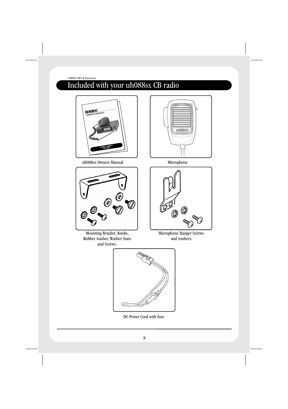 Included with your uh088sx cb radio | Uniden UH088SX User Manual | Page 10 / 40