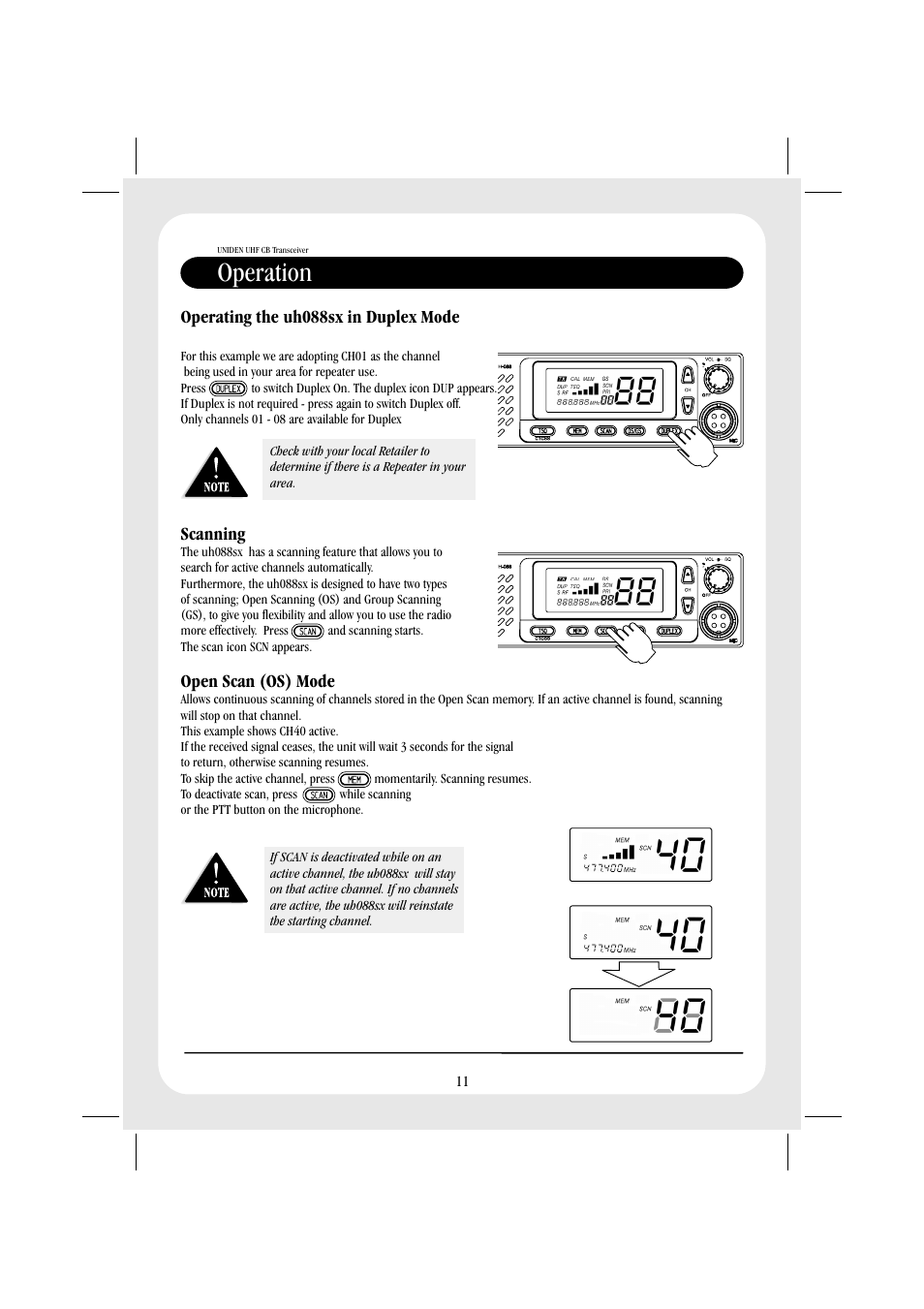 Operation | Uniden UH088SX User Manual | Page 13 / 40