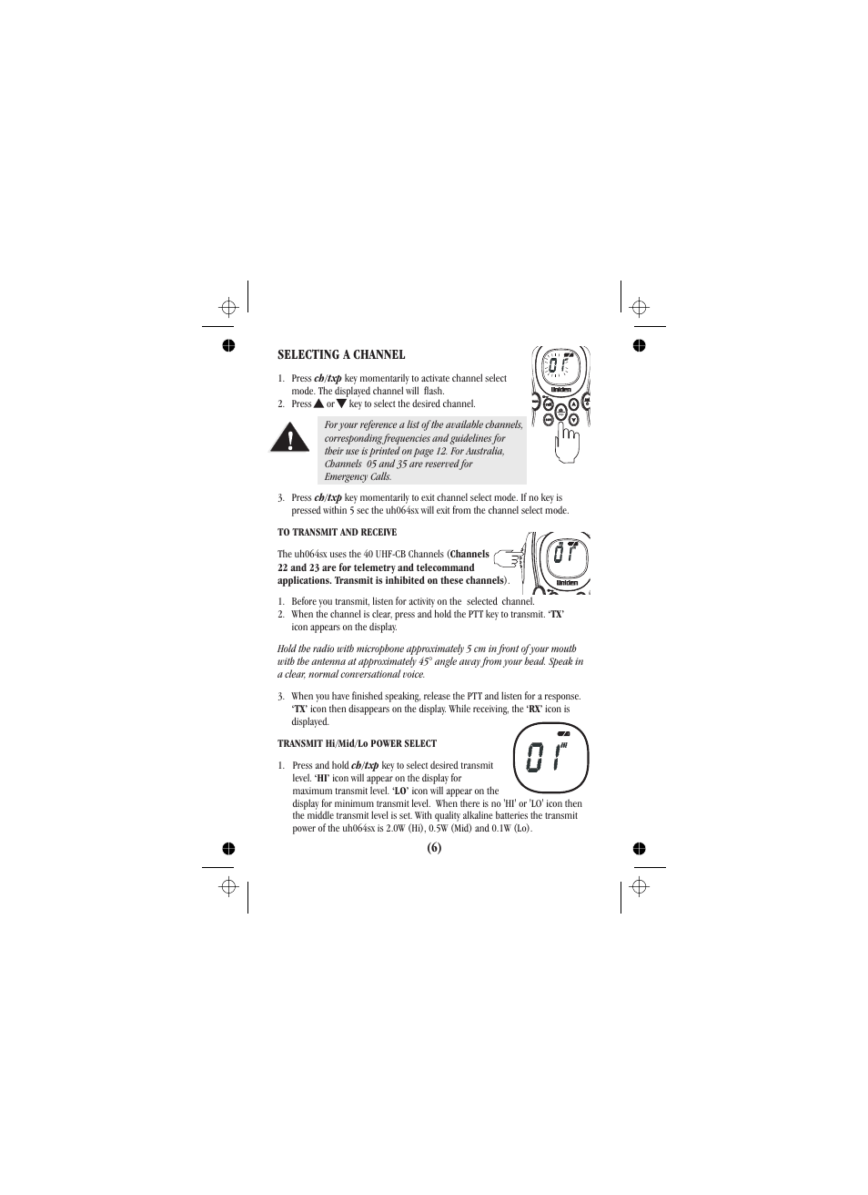 Selecting a channel | Uniden UH088SX User Manual | Page 31 / 40