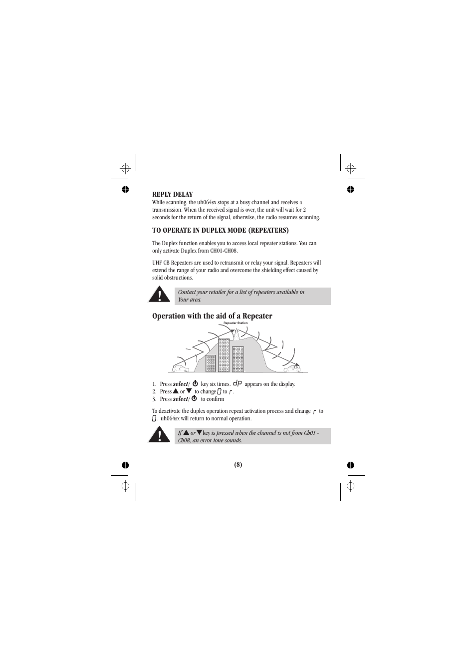 Operation with the aid of a repeater | Uniden UH088SX User Manual | Page 33 / 40