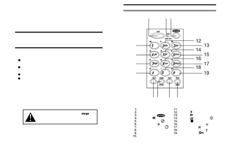 Precautions, Answering device remote keys | Uniden XCA750 User Manual | Page 2 / 42