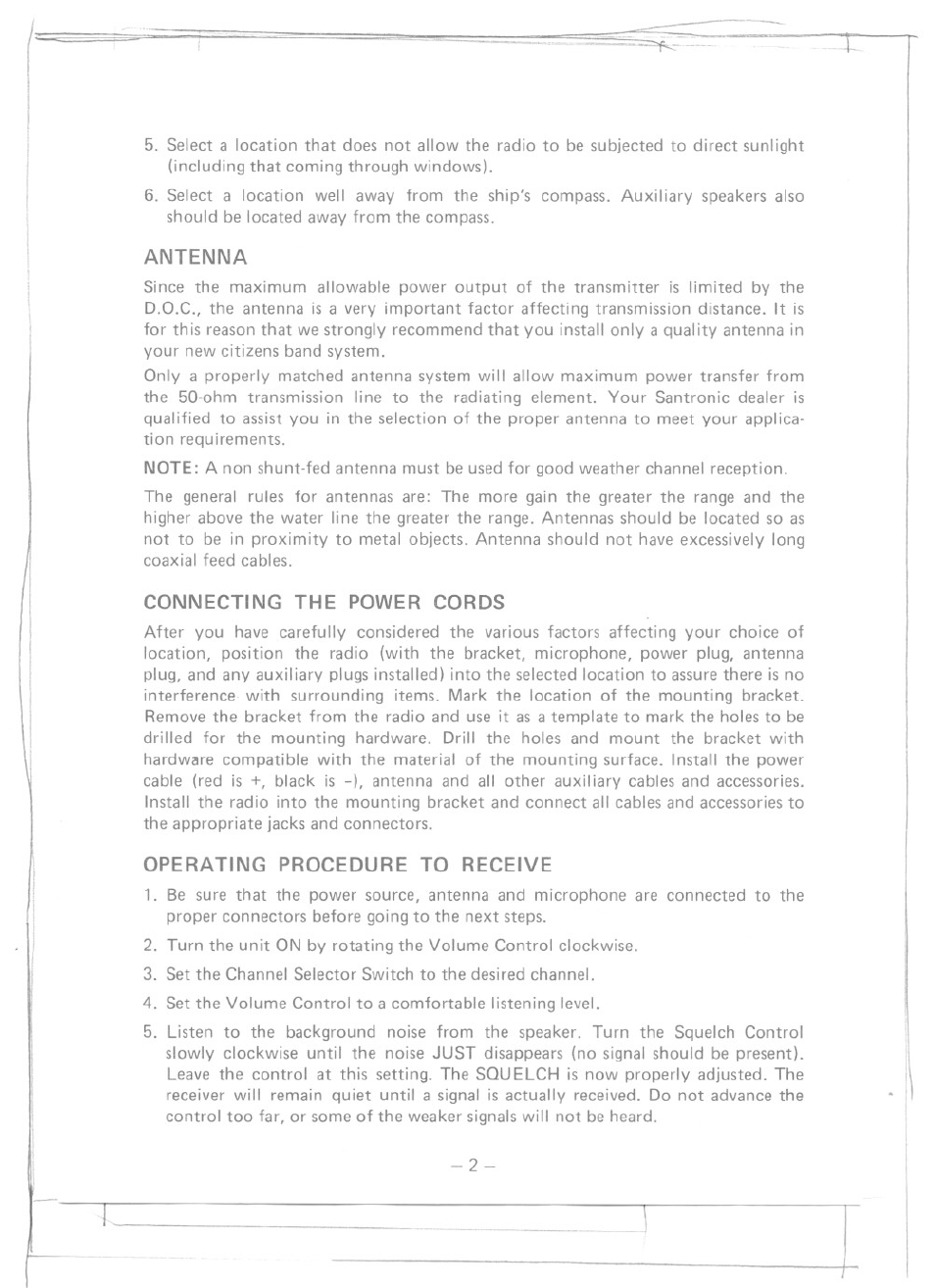 Antenna, Connecting the power cords, Operating procedure to receive | Uniden MC-4300 User Manual | Page 3 / 8