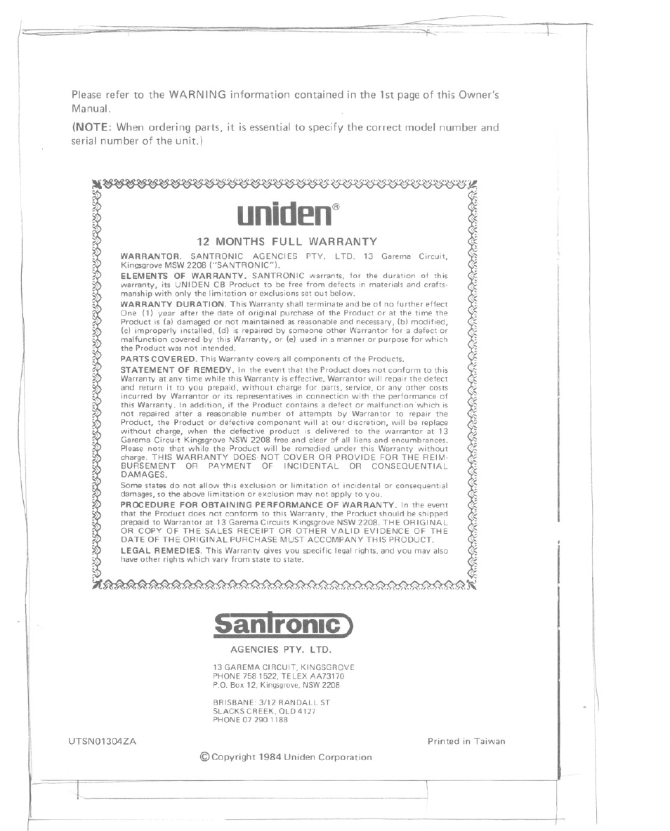 Uniden, Sanironic ) | Uniden MC-4300 User Manual | Page 8 / 8
