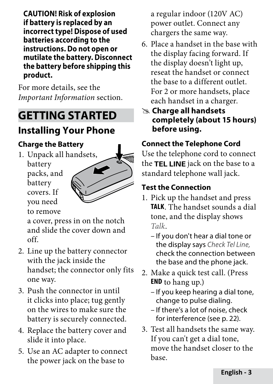 Getting started, Installing your phone | Uniden D2280 User Manual | Page 3 / 28