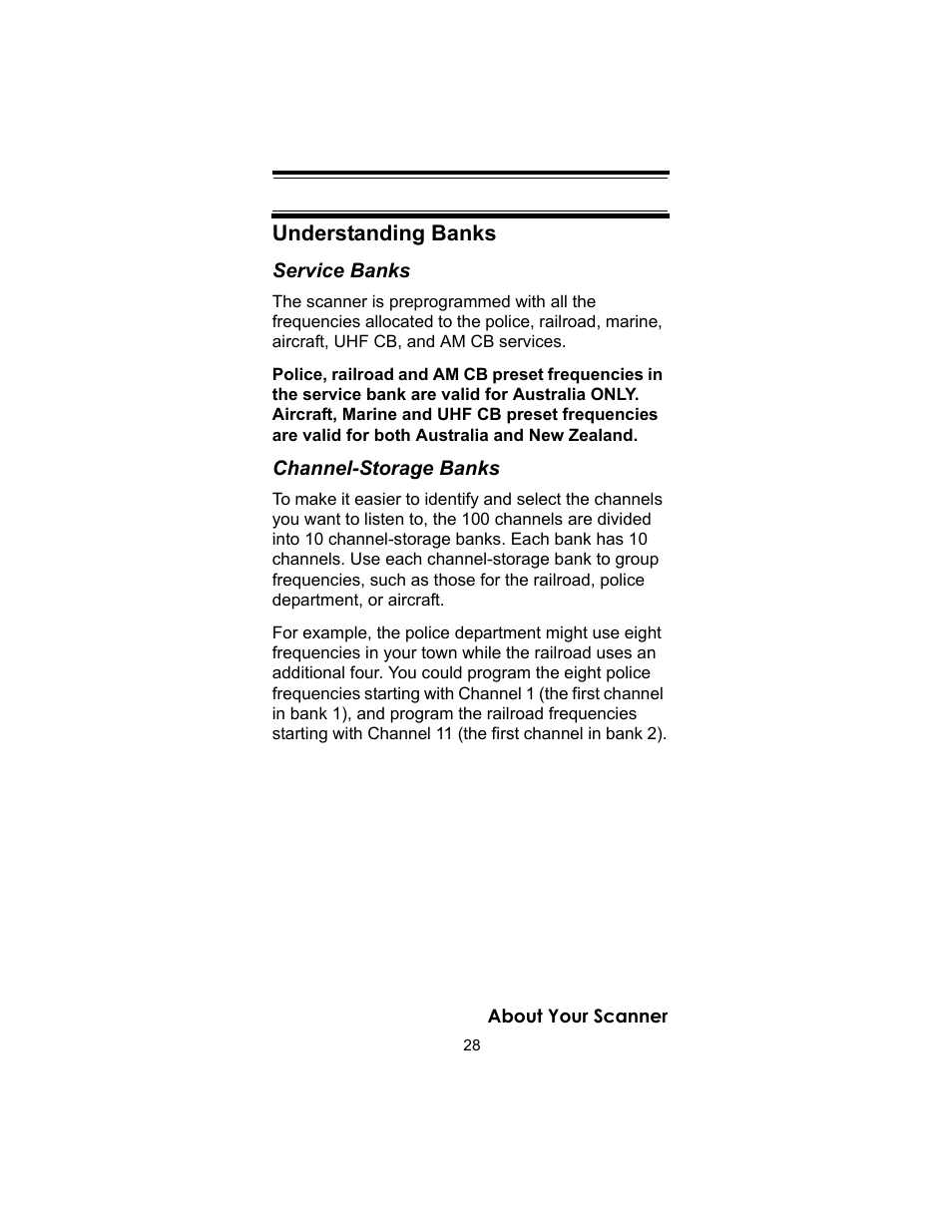 Understanding banks | Uniden UBC72XLT User Manual | Page 28 / 56
