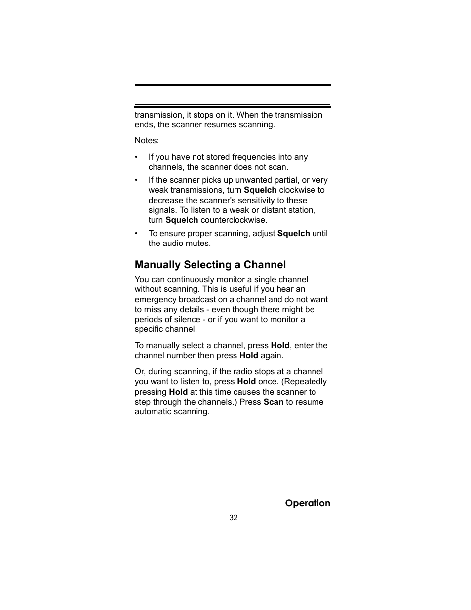 Manually selecting a channel | Uniden UBC72XLT User Manual | Page 32 / 56