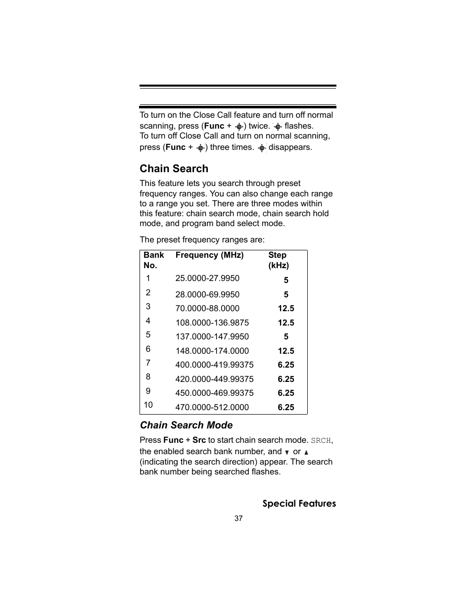 Chain search | Uniden UBC72XLT User Manual | Page 37 / 56