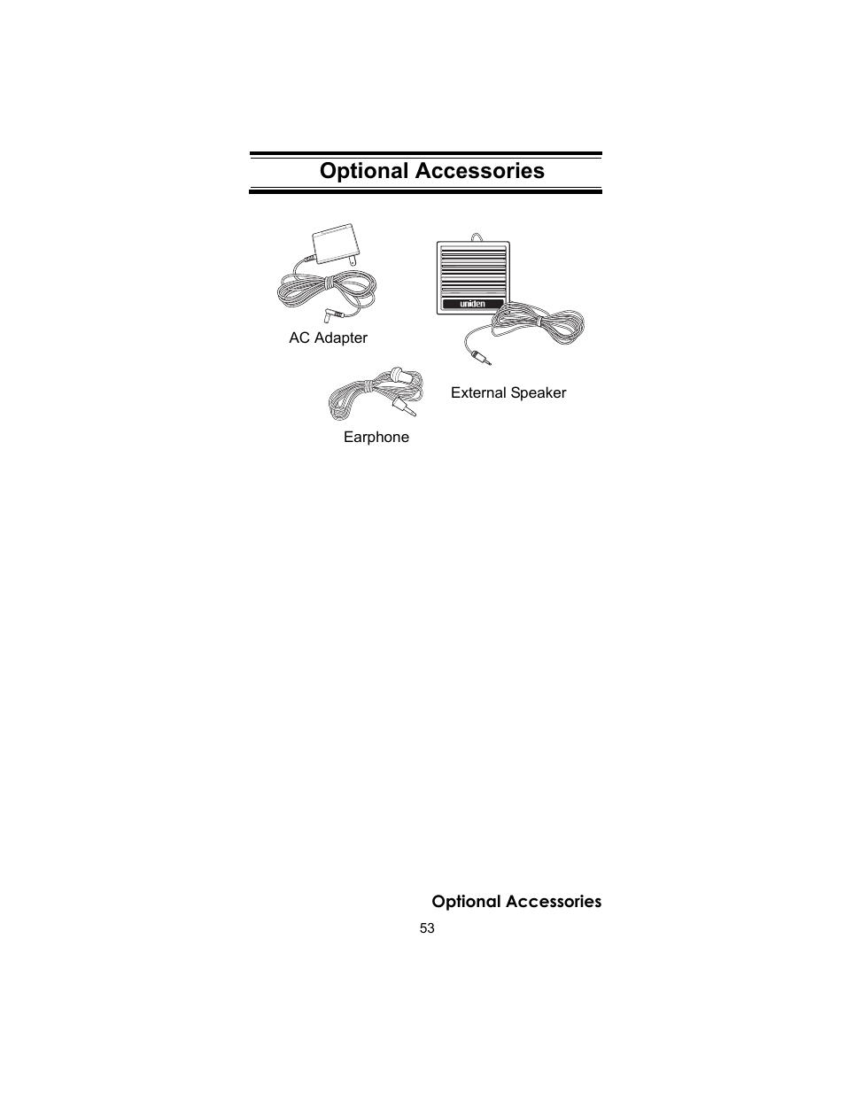 Optional accessories | Uniden UBC72XLT User Manual | Page 53 / 56