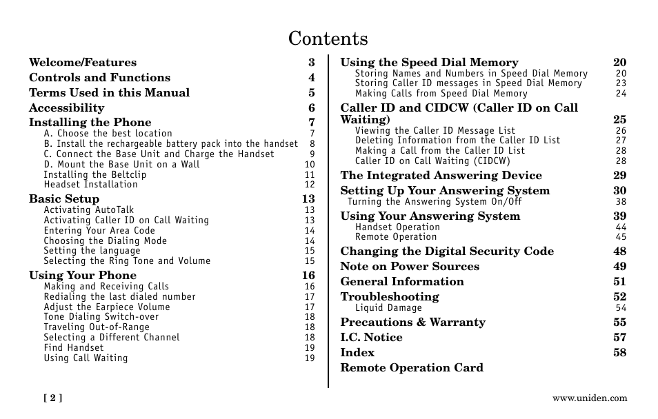 Uniden EXa15580 User Manual | Page 2 / 64