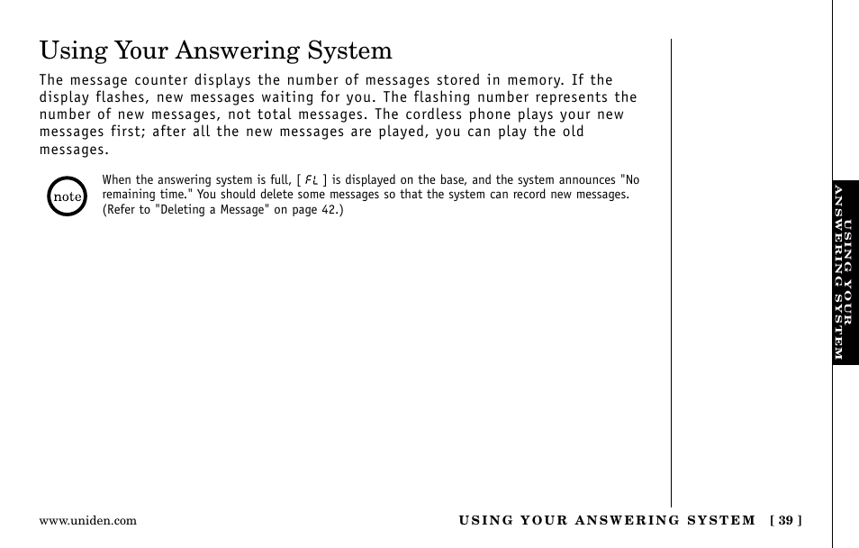 Using your answering system | Uniden EXa15580 User Manual | Page 39 / 64