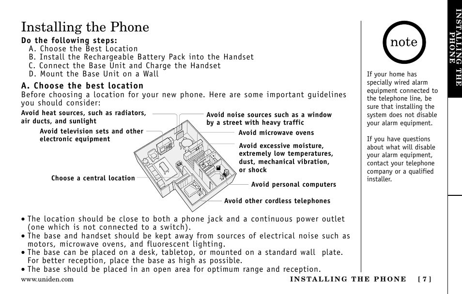 Installing the phone | Uniden EXa15580 User Manual | Page 7 / 64