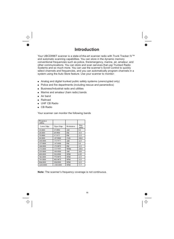 Introduction | Uniden UBCD996T User Manual | Page 11 / 176
