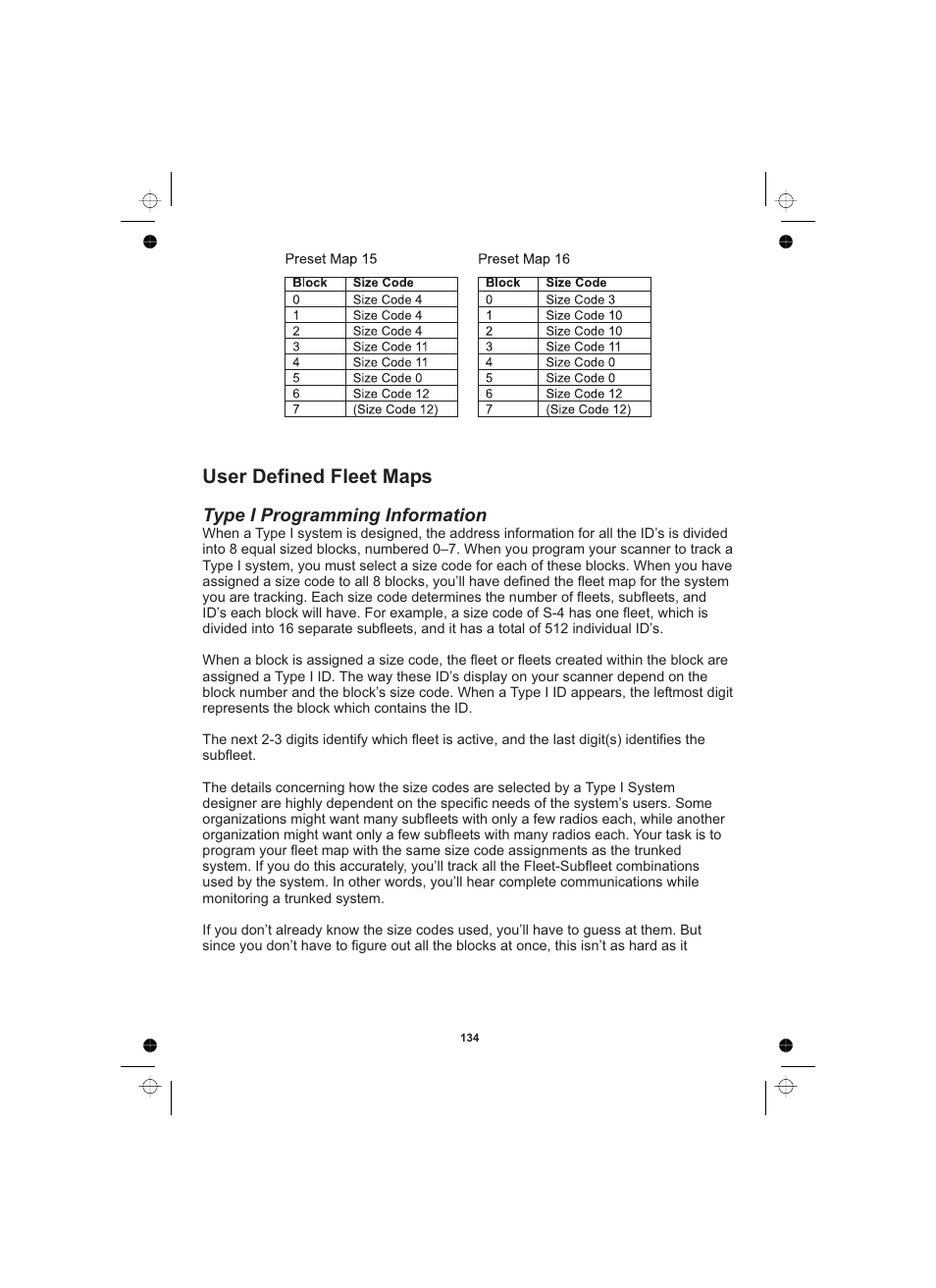User defined fleet maps, Type i programming information | Uniden UBCD996T User Manual | Page 134 / 176