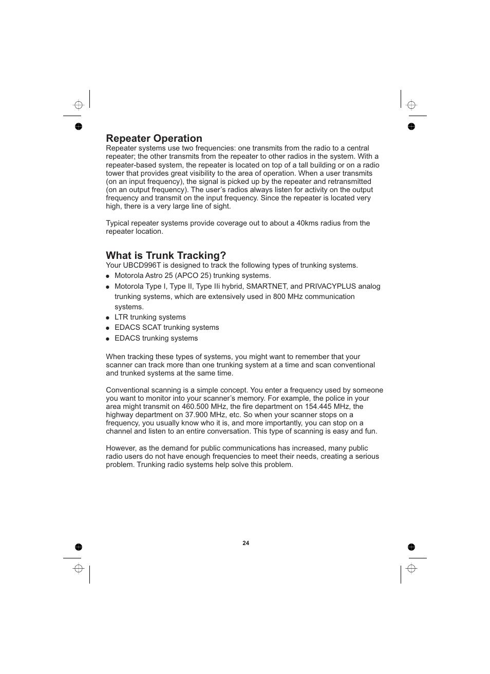 Repeater operation what is trunk tracking | Uniden UBCD996T User Manual | Page 24 / 176