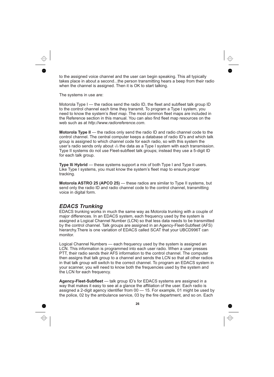 Edacs trunking | Uniden UBCD996T User Manual | Page 26 / 176