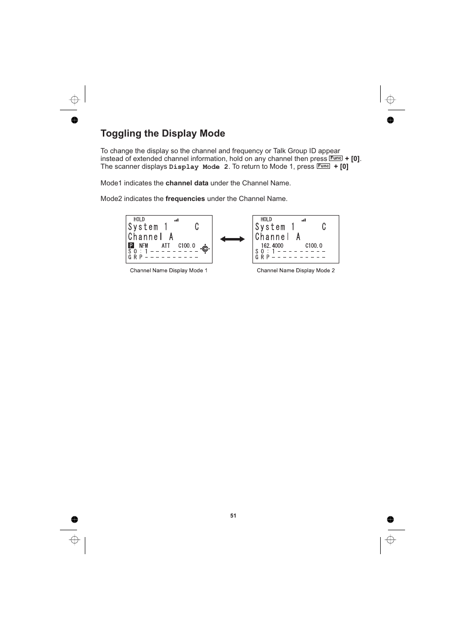 Toggling the display mode | Uniden UBCD996T User Manual | Page 51 / 176