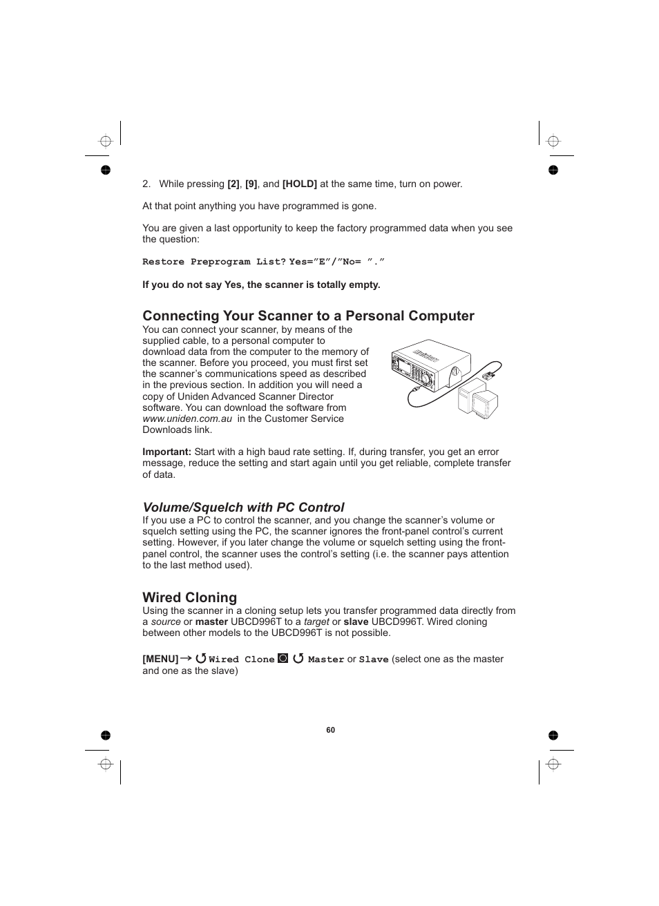 Volume/squelch with pc control | Uniden UBCD996T User Manual | Page 60 / 176
