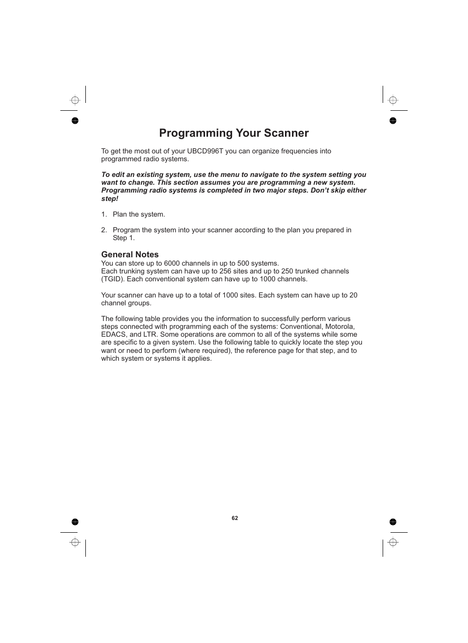 Programming your scanner | Uniden UBCD996T User Manual | Page 62 / 176