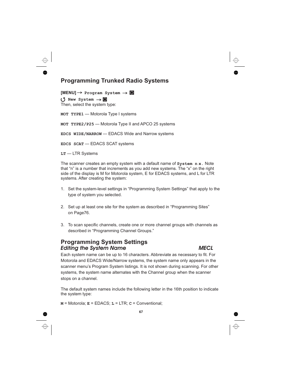 Editing the system name mecl | Uniden UBCD996T User Manual | Page 67 / 176